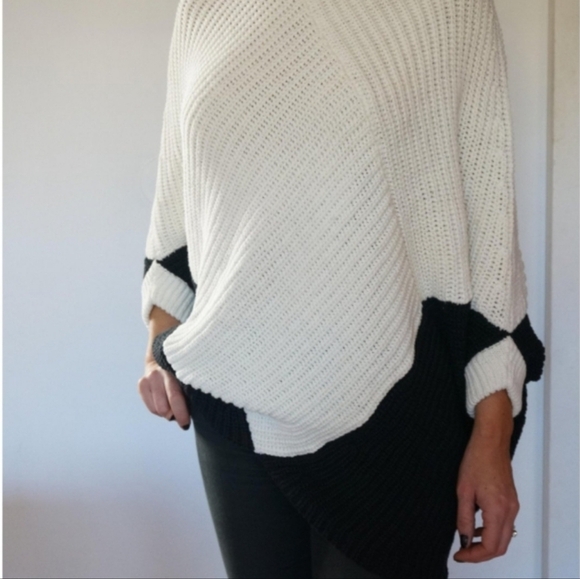 Maje Paris Patchwork Cape/ Cocoon/ Poncho Black/ Off White Size M-L - Picture 15 of 16